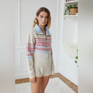 Urban Outfitters Cream and Pink Cowl Neck Sweater Romper